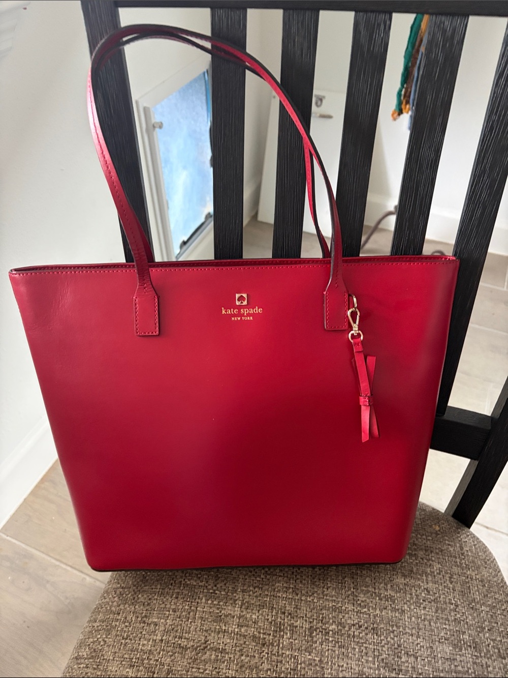kate spade Red Leather Tote with Gold Logo and Tassel